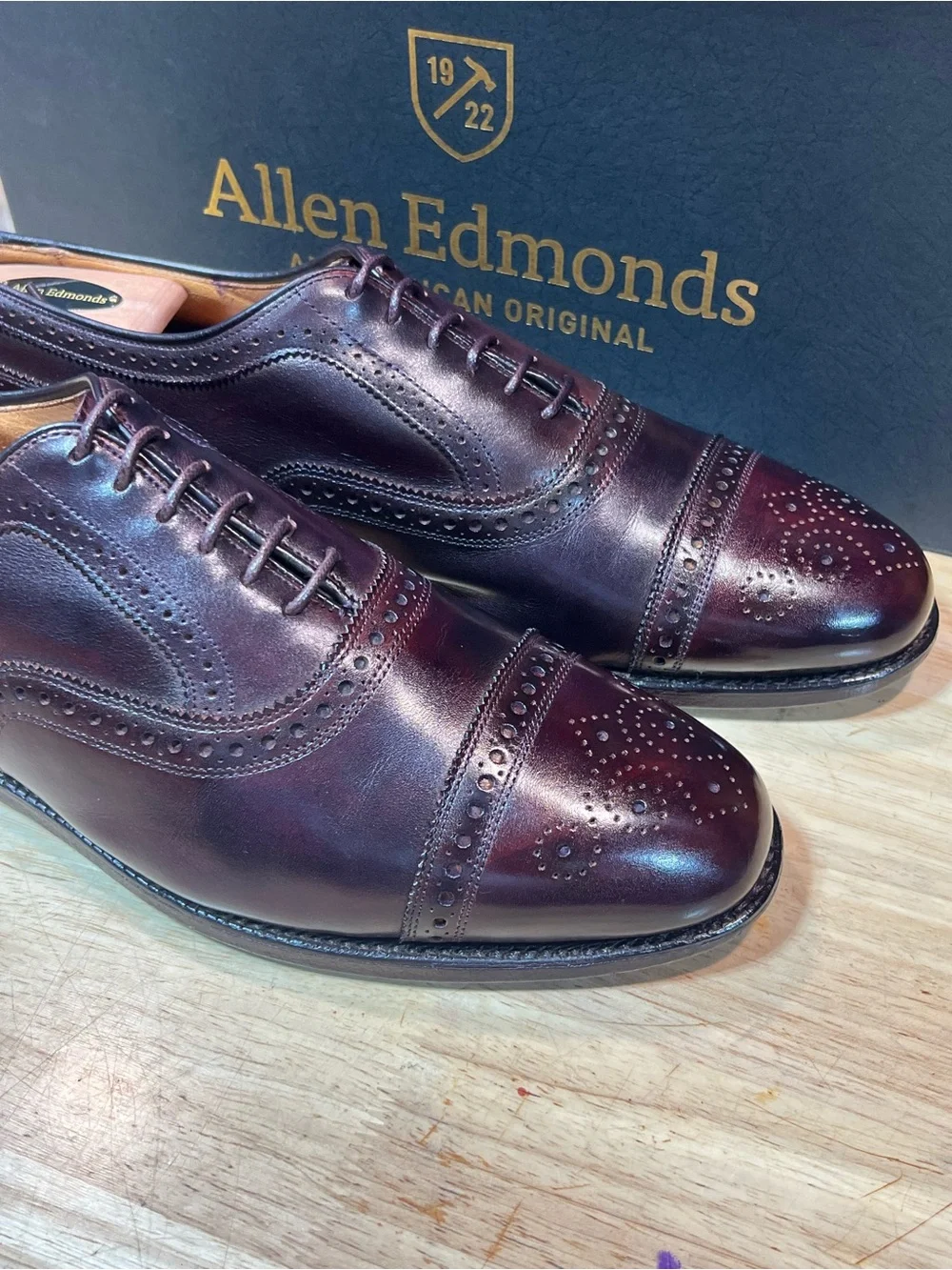 Allen Edmonds Strand Rutland Cap Toe Oxfords Custom #8 Burgundy Dye Sz 12D 🇺🇸